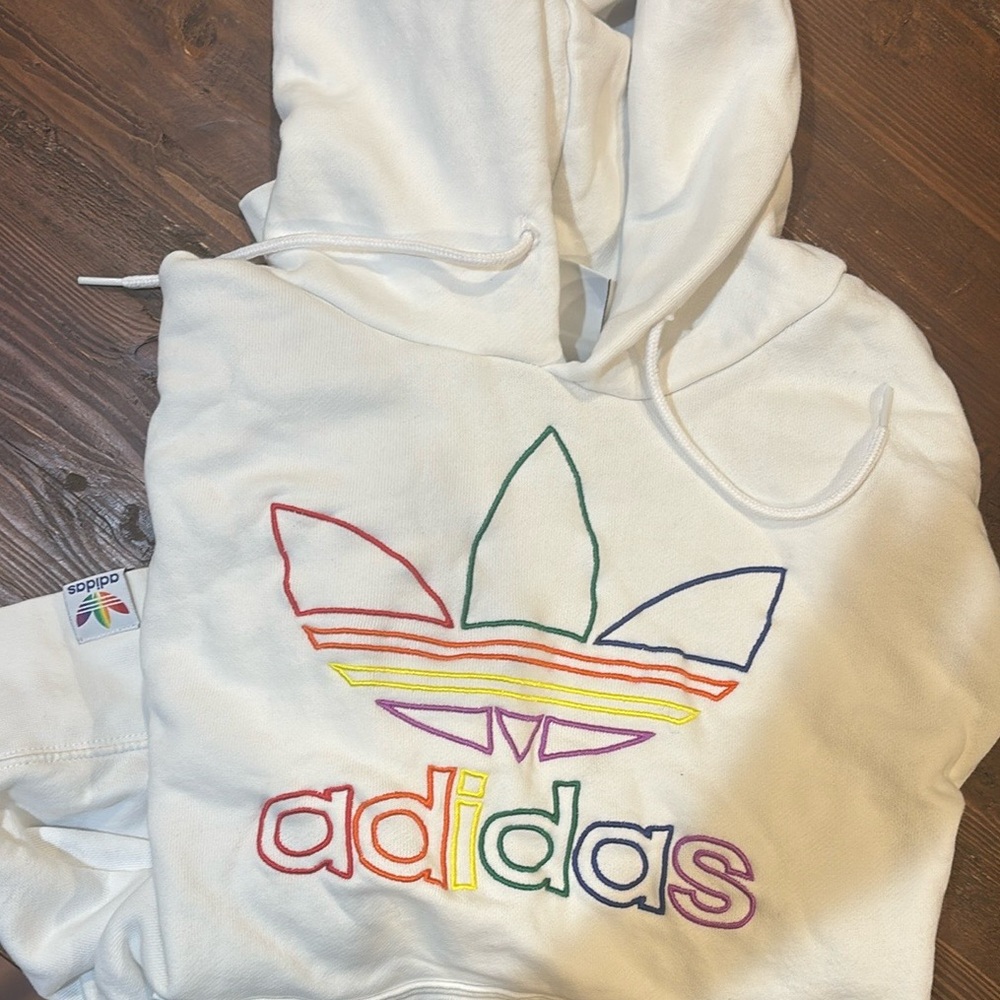 adidas White Multicolor Logo Hoodie